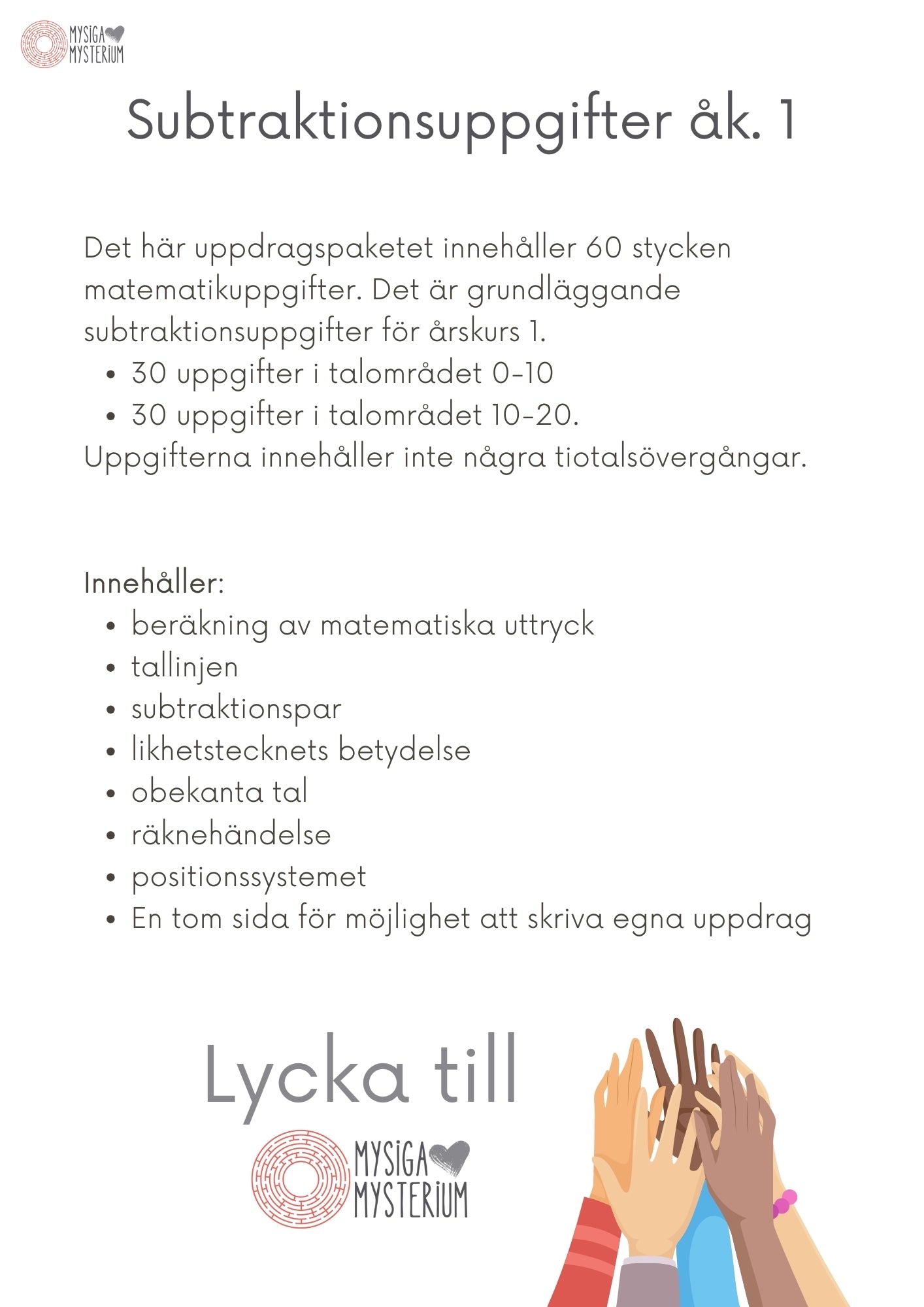 Uppdragspaket subtraktion åk. 1